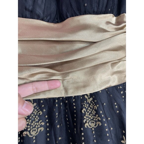Vtg Y2K Dress 3/4 Black Gold Floral Mini Babydoll Whimsigoth Fairygrunge Mesh - Picture 4 of 15